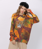 bottoming shirt simple fashion maple leaf background tiger print sweater
