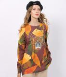 bottoming shirt simple fashion maple leaf background tiger print sweater