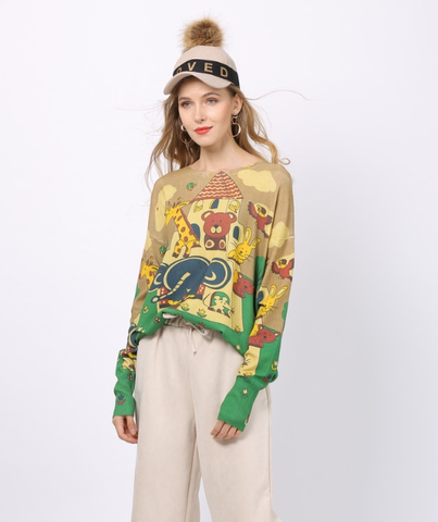 Long-sleeved sweater T-shirt animal print sweater