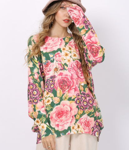 printed sweater ladies pullover round neck long loose sweater