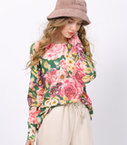printed sweater ladies pullover round neck long loose sweater