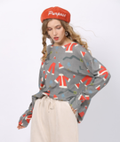 new printed round neck long sleeve pullover sweater