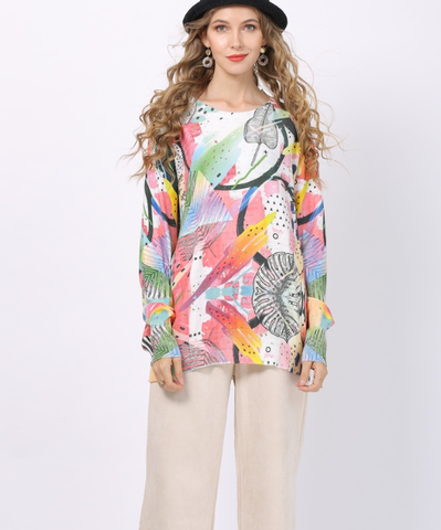 New Long Sleeve Lotus Leaf Digital Printing Knitwear