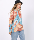 digital printing pullover knitted round neck long sweater