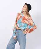 digital printing pullover knitted round neck long sweater