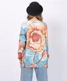 digital printing pullover knitted round neck long sweater