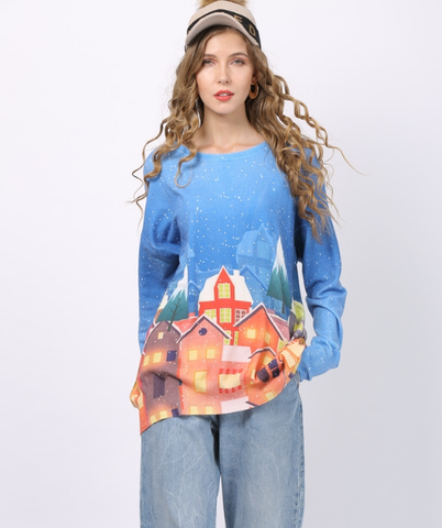 digital printing bottoming shirt loose long sweater