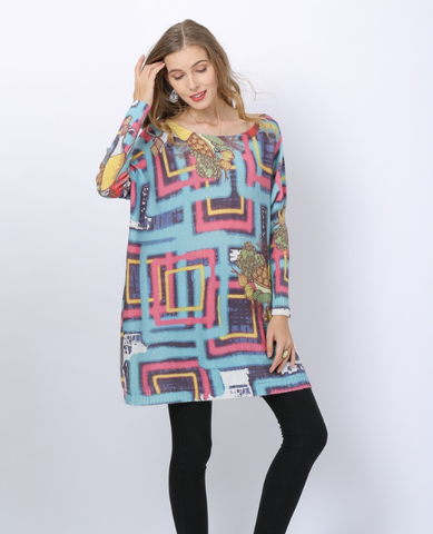 printed hooded bat sleeve sweater