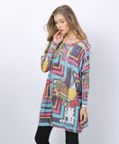 printed hooded bat sleeve sweater