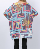 printed hooded bat sleeve sweater
