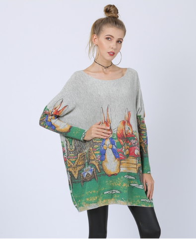 new sweater Fat mm cartoon print rabbit pullover