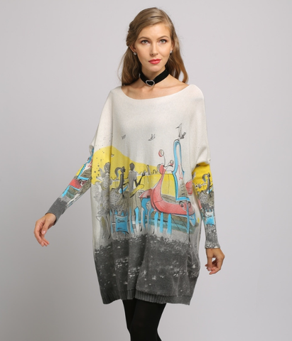 new loose print sweater long sleeve casual plus size sweater