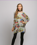 New I-neck loose pullover printed sweater