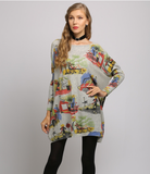 New I-neck loose pullover printed sweater