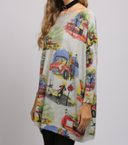New I-neck loose pullover printed sweater