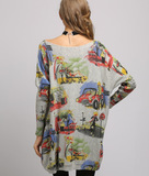 New I-neck loose pullover printed sweater