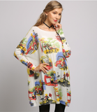 New I-neck loose pullover printed sweater