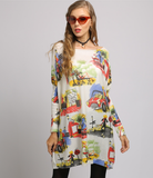 New I-neck loose pullover printed sweater