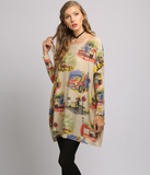 New I-neck loose pullover printed sweater