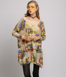 New I-neck loose pullover printed sweater