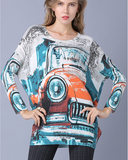 plus size women's fat MM bat sweater printed sweater