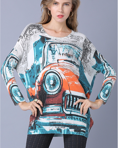 plus size women's fat MM bat sweater printed sweater
