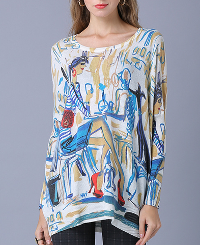 fashion girl printed top women's pullover sweater