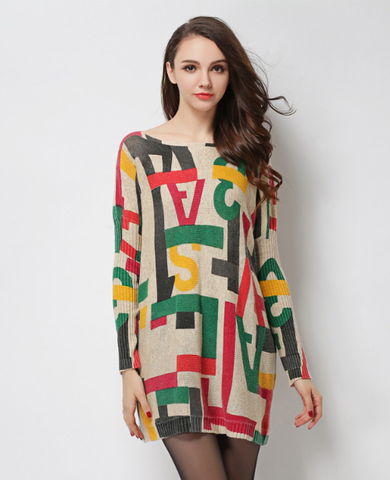 new letter pattern printed wool blended sweater