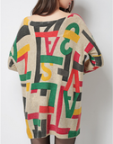 new letter pattern printed wool blended sweater