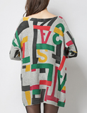 new letter pattern printed wool blended sweater