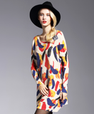 Fat mm printed sweater women's long sweater with one collar