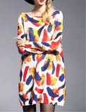 Fat mm printed sweater women's long sweater with one collar