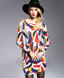 Fat mm printed sweater women's long sweater with one collar
