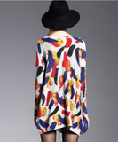Fat mm printed sweater women's long sweater with one collar