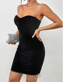 velvet sling with tassel party dress