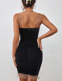 velvet sling with tassel party dress