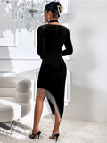 velvet long sleeve dress fringed party dress