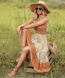 2flounced floral skirt Bohemian tube top dress