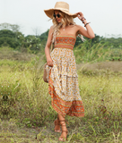 2flounced floral skirt Bohemian tube top dress