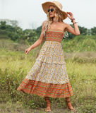 2flounced floral skirt Bohemian tube top dress