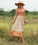 2flounced floral skirt Bohemian tube top dress