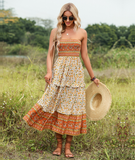 2flounced floral skirt Bohemian tube top dress