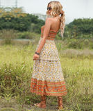 2flounced floral skirt Bohemian tube top dress