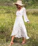 Bohemian beach holiday lace-up waist jacquard dress