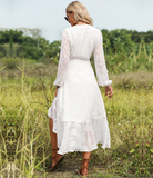 Bohemian beach holiday lace-up waist jacquard dress