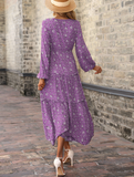 new V-neck printed long skirt high waist long sleeve split dress