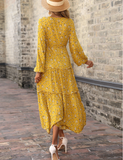 new V-neck printed long skirt high waist long sleeve split dress