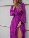 new V-neck high waist purple skirt strap dress