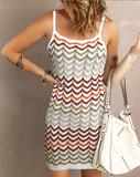 New striped multi-color slim sweater dress with thin shoulder straps