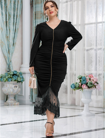 elegant wind plus size dress pleated slim women's dress